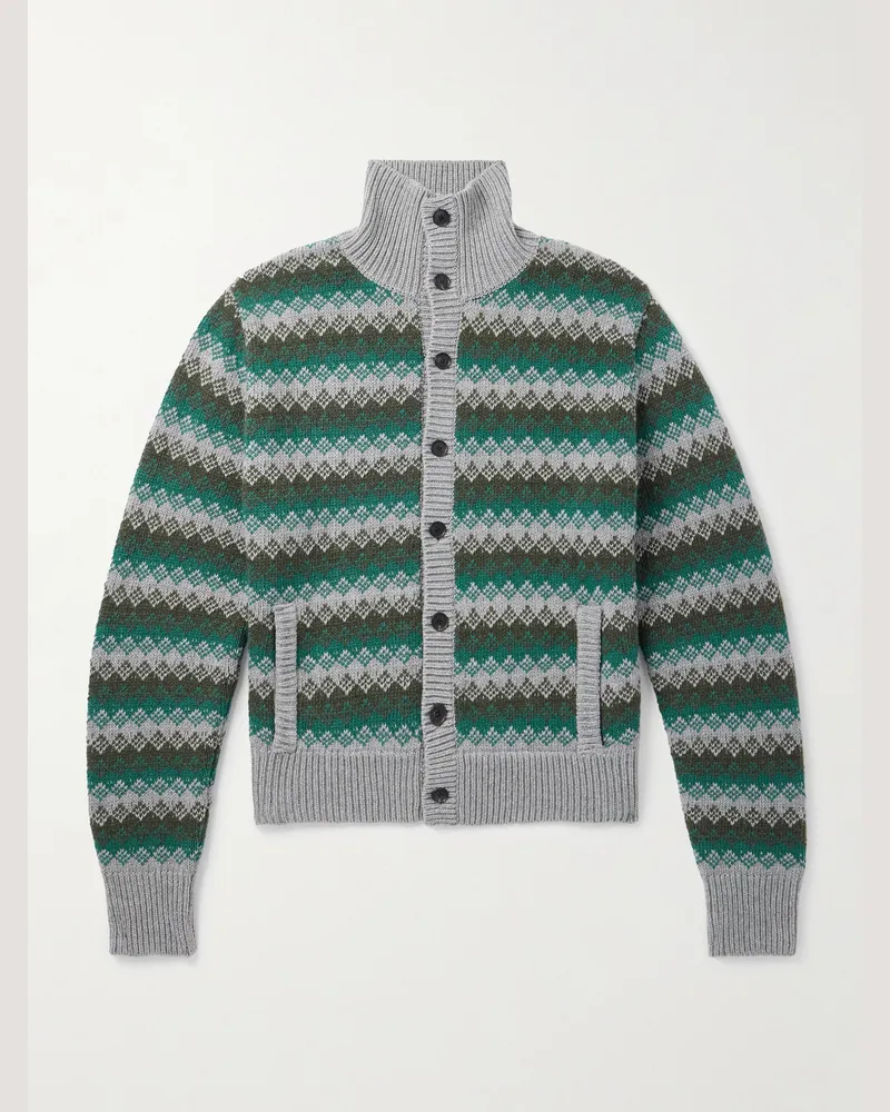 AURALEE Jacquard-Knit Cashmere and Wool-Blend Cardigan Green