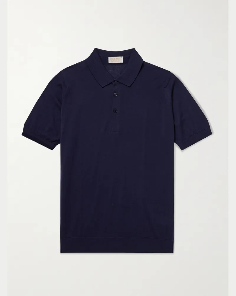 John Smedley Polohemd aus einer Baumwoll-Kaschmirmischung Blau