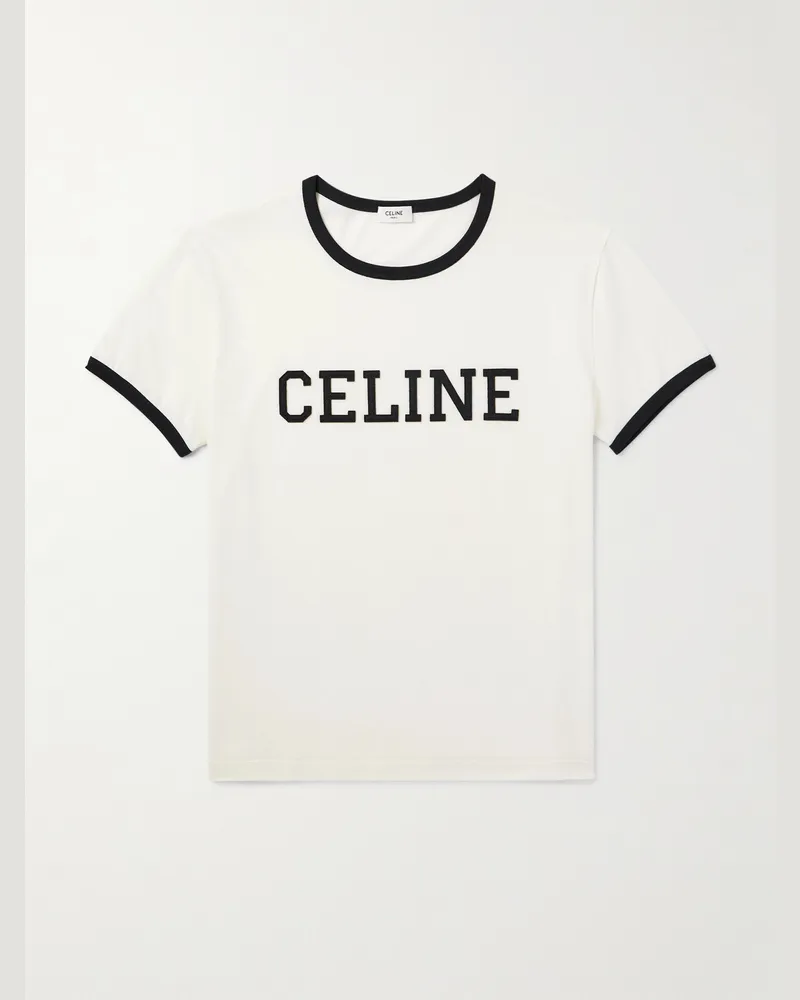 Celine Verkürztes T-Shirt aus Baumwoll-Jersey mit Logoapplikation Neutral