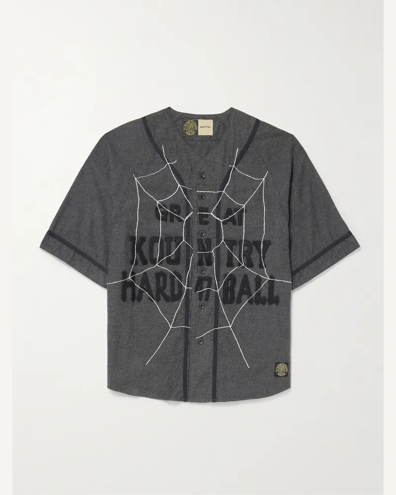 KAPITAL Hemd aus einer Baumwoll-Wollmischung mit Filzbesatz und Stickerei Grau