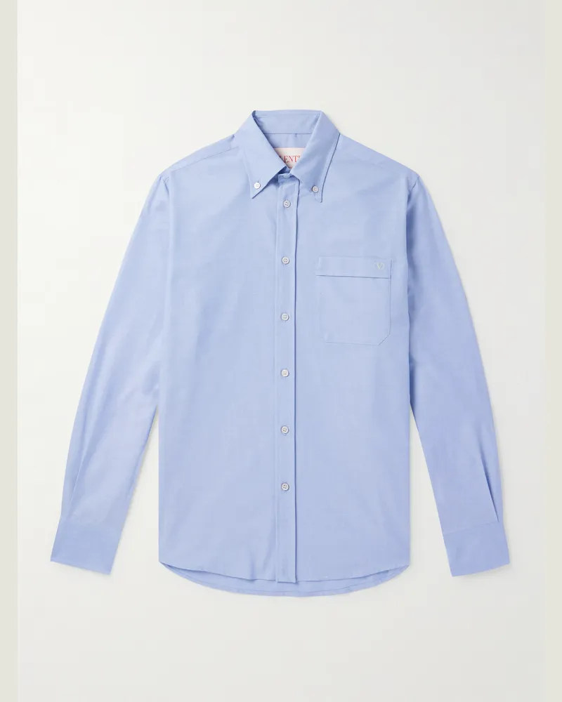 Valentino Garavani Hemd aus Baumwoll-Oxford mit Button-Down-Kragen und Logostickerei Blau