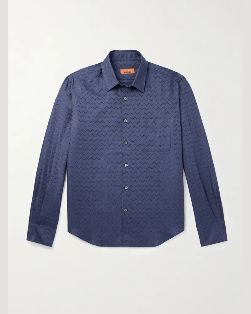 Missoni Hemd aus gestreiftem Jacquard aus einer Baumwollmischung Blau