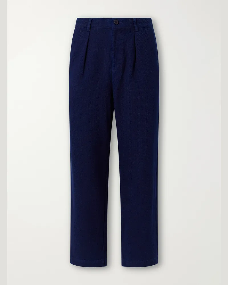 Blue Blue Japan Wide-Leg Pleated Cotton-Sashiko Trousers Blue
