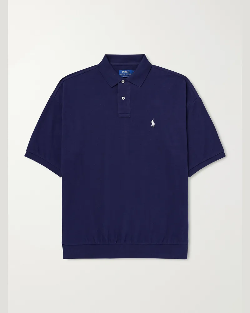 Ralph Lauren Logo-Embroidered Cotton-Piqué Polo Shirt Blue