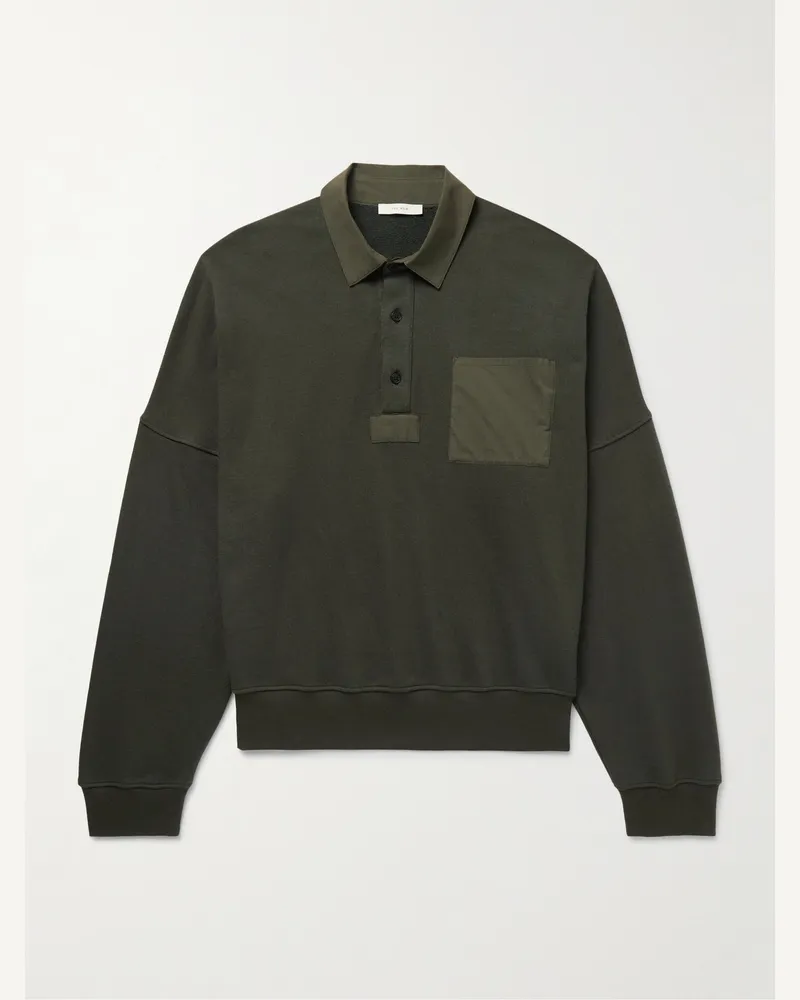 The Row Dende Pullover aus einer gebürsteten Baumwoll-Kaschmirmischung mit Polokragen und Popelinebesatz Grün