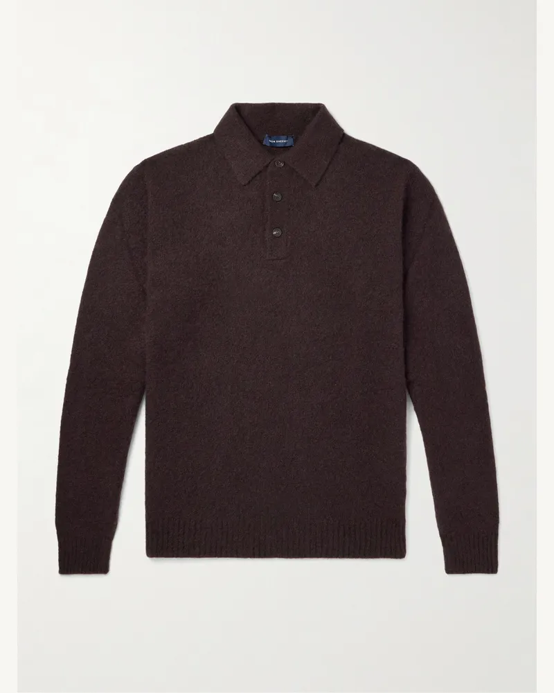 Thom Sweeney Pullover aus einer gebürsteten Kaschmirmischung mit Polokragen Braun