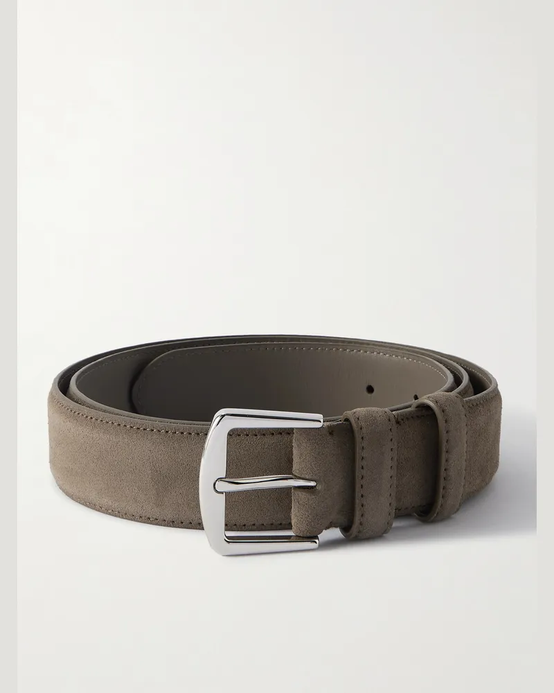 Loro Piana Alsavel Gürtel aus Veloursleder, 3,5 cm Grün