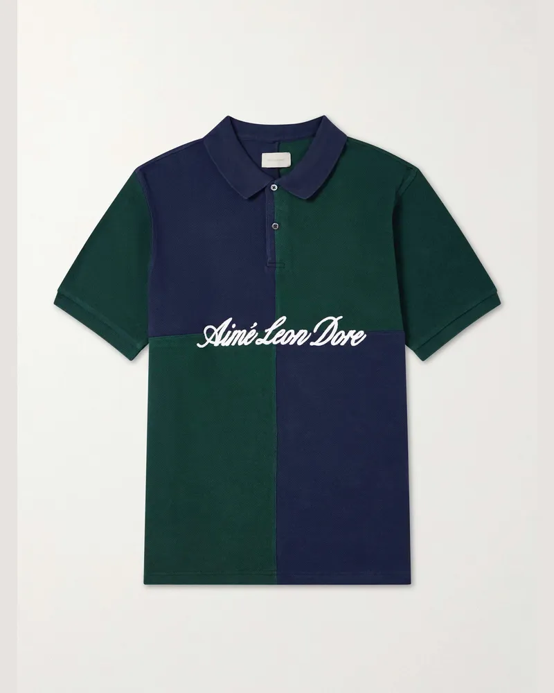 Aimé Leon Dore Logo-Embroidered Colour-Block Cotton-Piqué Polo Shirt Green