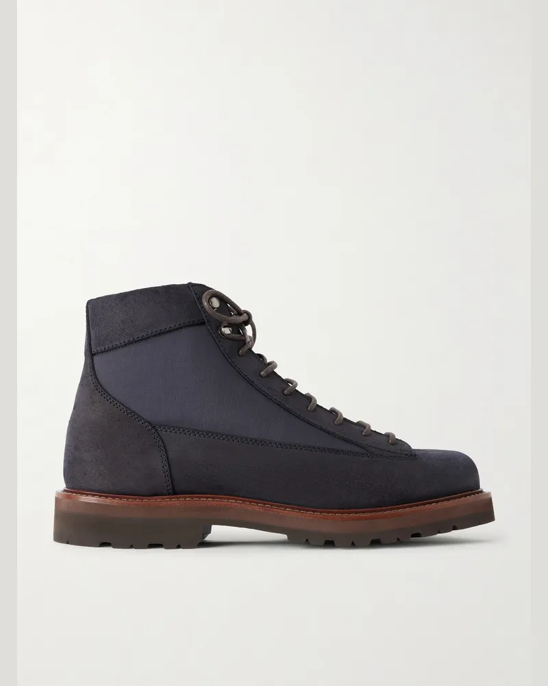 Brunello Cucinelli Nylon-Trimmed Suede Hiking Boots Blue