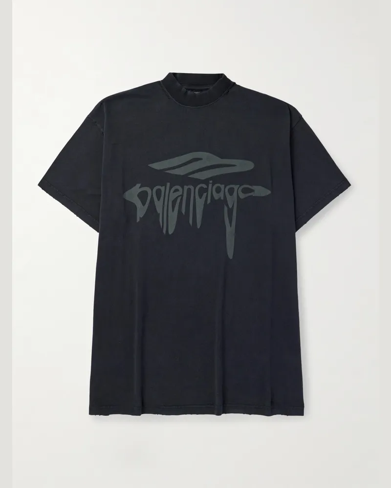 Balenciaga Logo-Print Cotton-Jersey T-Shirt Black