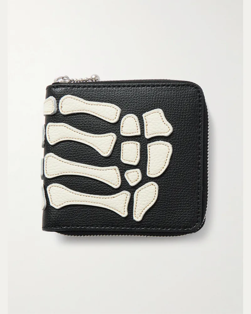 KAPITAL Thumbs-Up Mini Appliquéd Leather Zip-Around Wallet Black