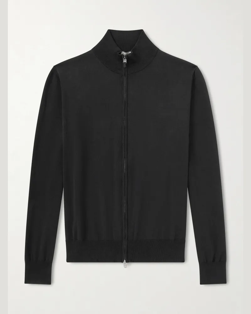 Canali Slim-Fit Cotton Zip-Up Sweater Black