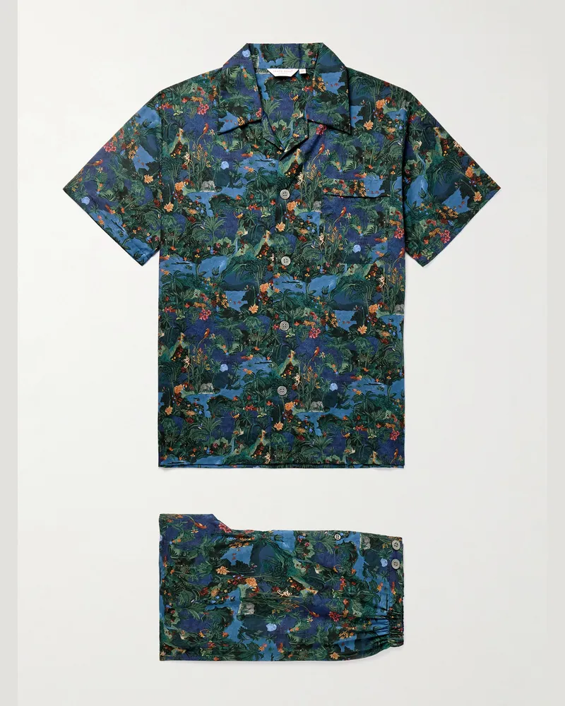 Derek Rose Ledbury 85 Pyjama aus bedrucktem Baumwollbatist Blau