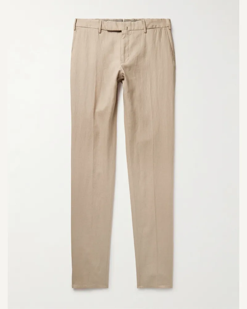 Incotex Venezia 1951 schmal geschnittene Hose aus Leinen Neutral