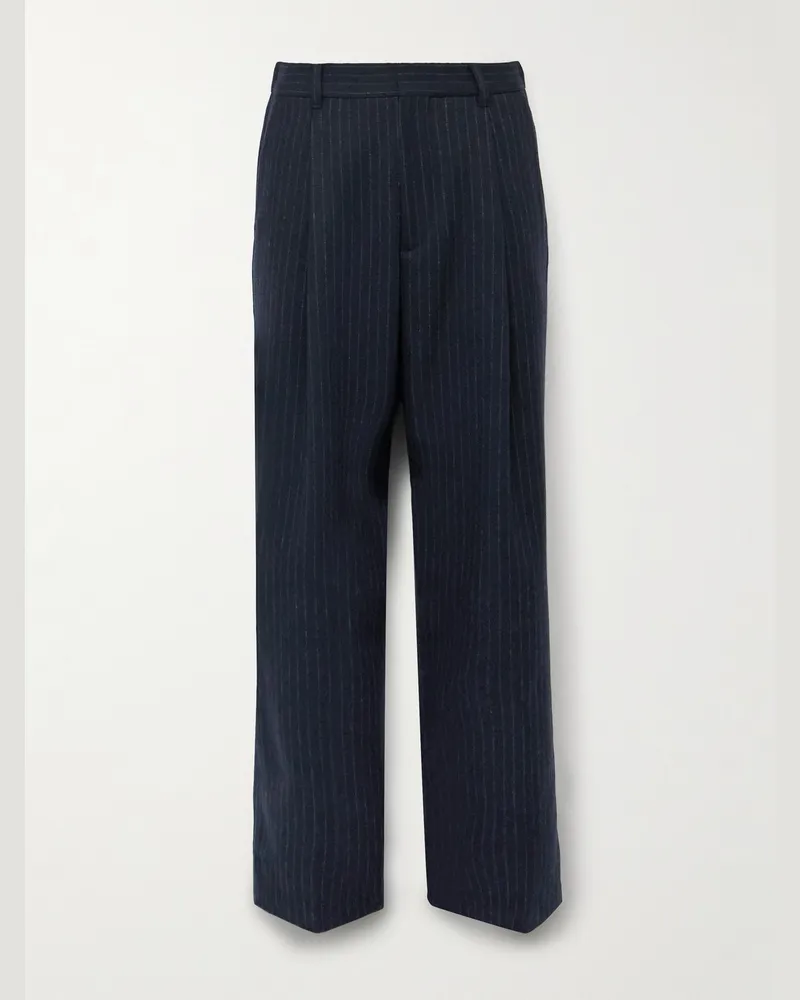 NN 07 Kay 1630 gerade geschnittene Hose aus einer recycelten Wollmischung mit Nadelstreifen und Falten Blau