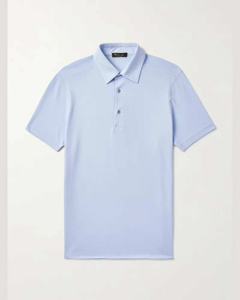 Loro Piana Cotton-Piqué Polo Shirt Blue
