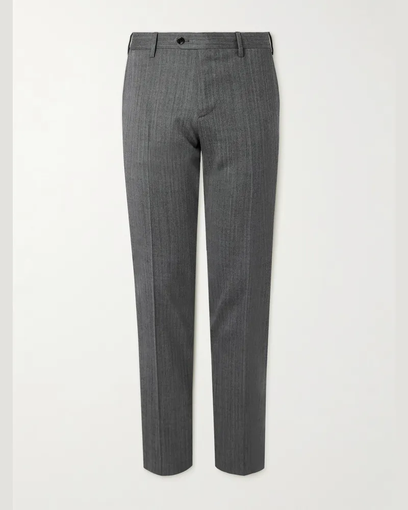 LARDINI Gerade geschnittene Hose aus einer Schurwollmischung mit Fischgratmuster Grau