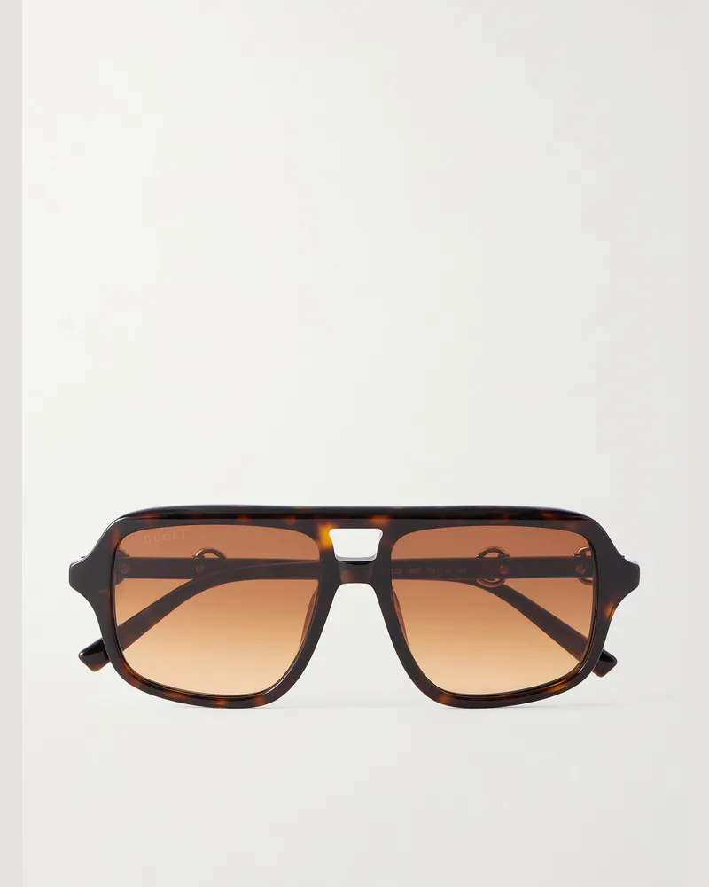 Gucci Pilotenbrille aus Azetat in Schildpattoptik mit „Horsebit“-Detail Horn