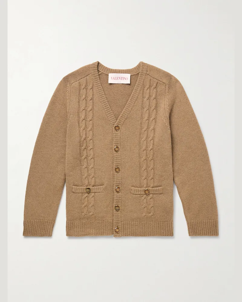 Valentino Garavani Cardigan aus Wolle mit Zopfstrickmuster Braun