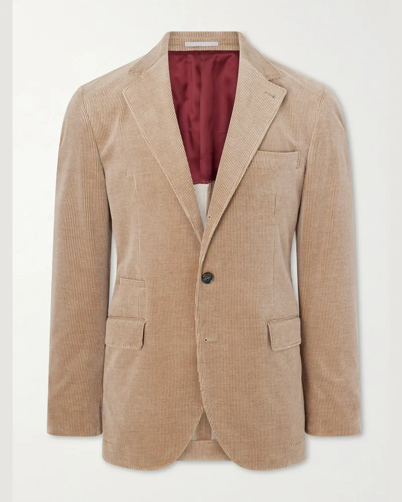 Brunello Cucinelli Cotton-Blend Corduroy Suit Jacket Brown