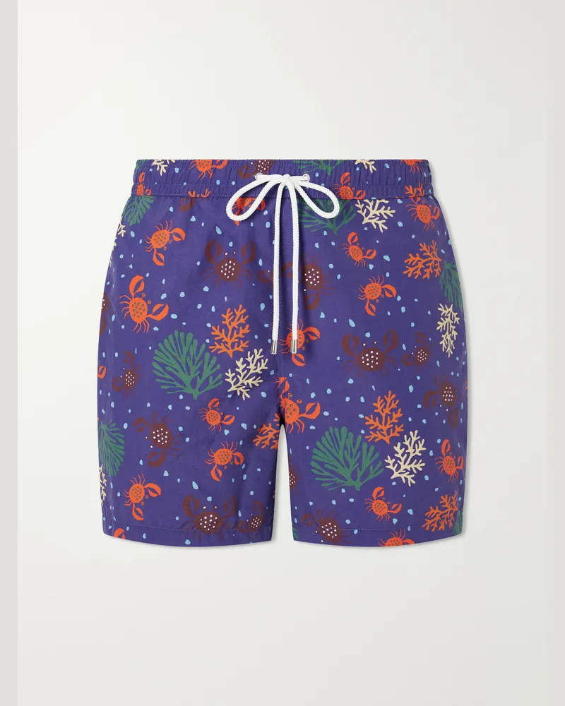 Drake's Straight-Leg Mid-Length Printed Swim Shorts Blue