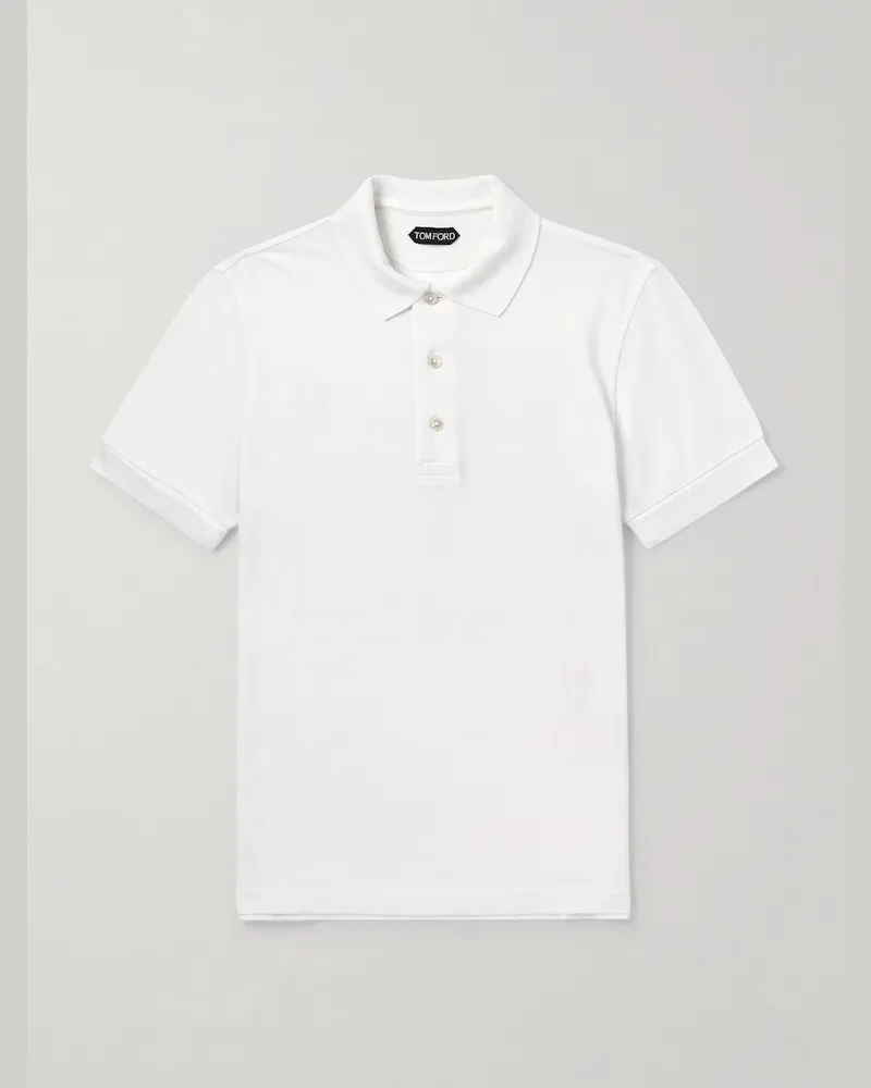 Tom Ford Slim-Fit Lyocell and Cotton-Blend Piqué Polo Shirt White