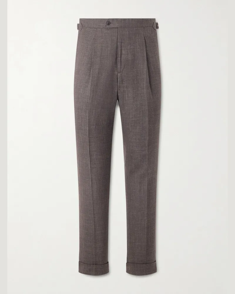 SAMAN AMEL Amie Straight-Leg Wool, Silk and Linen-Blend Suit Trousers Gray