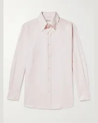 Loro Piana Hemd aus gestreiftem Baumwoll-Oxford mit Button-Down-Kragen Pink