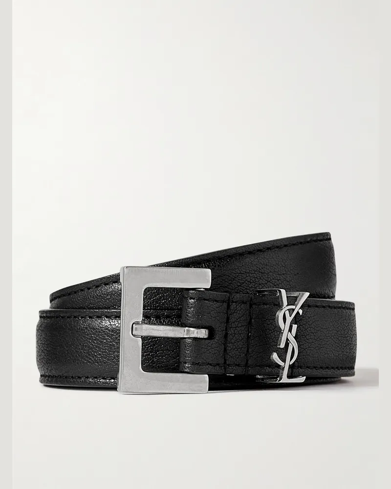Saint Laurent 2cm Full-Grain Leather Belt Black