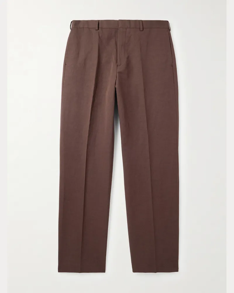 Paul Smith Straight-Leg Cotton and Linen-Blend Trousers Brown
