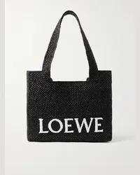 Loewe Mittelgroße Tote aus Raffiabast mit Logostickerei Schwarz