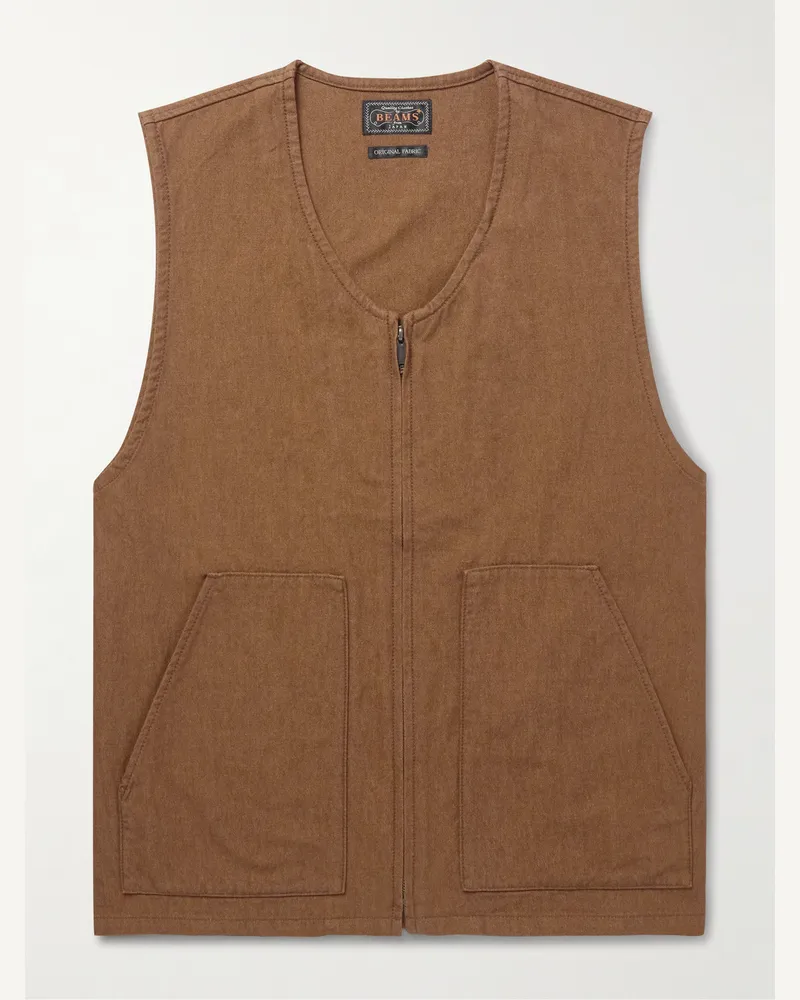 Beams Plus Weste aus Baumwoll-Canvas Braun