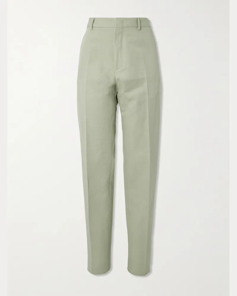 Loro Piana Cedric Tapered Cotton and Linen-Blend Canvas Trousers Green
