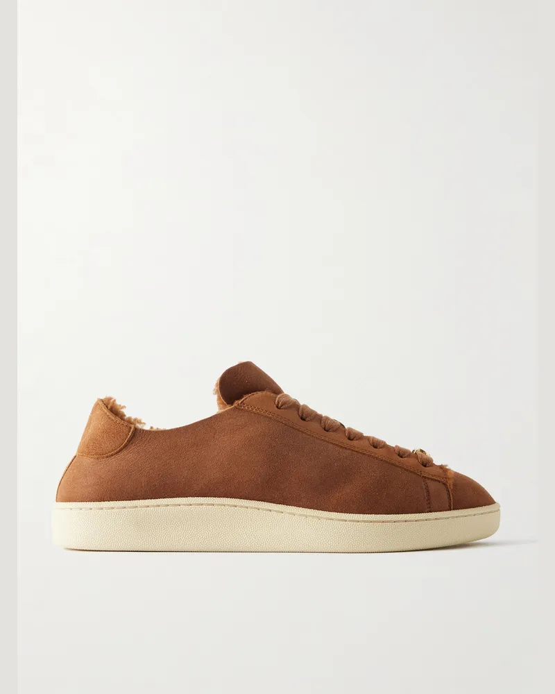 Valentino Garavani Shearling-Lined Suede Sneakers Brown