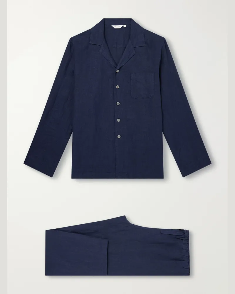 Derek Rose Sicily 1 Linen-Canvas Pyjama Set Blue