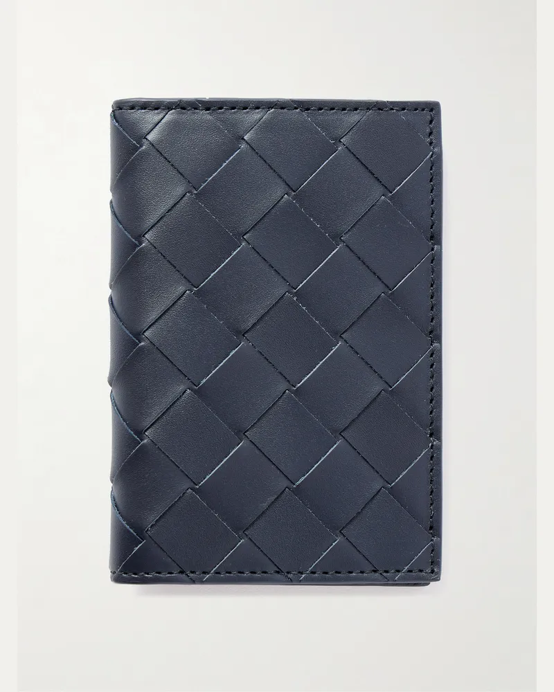 Bottega Veneta Aufklappbares Kartenetui aus Intrecciato-Leder Blau