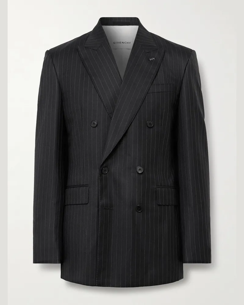 Givenchy Double-Breasted Pinstriped Wool-Twill Suit Jacket Black