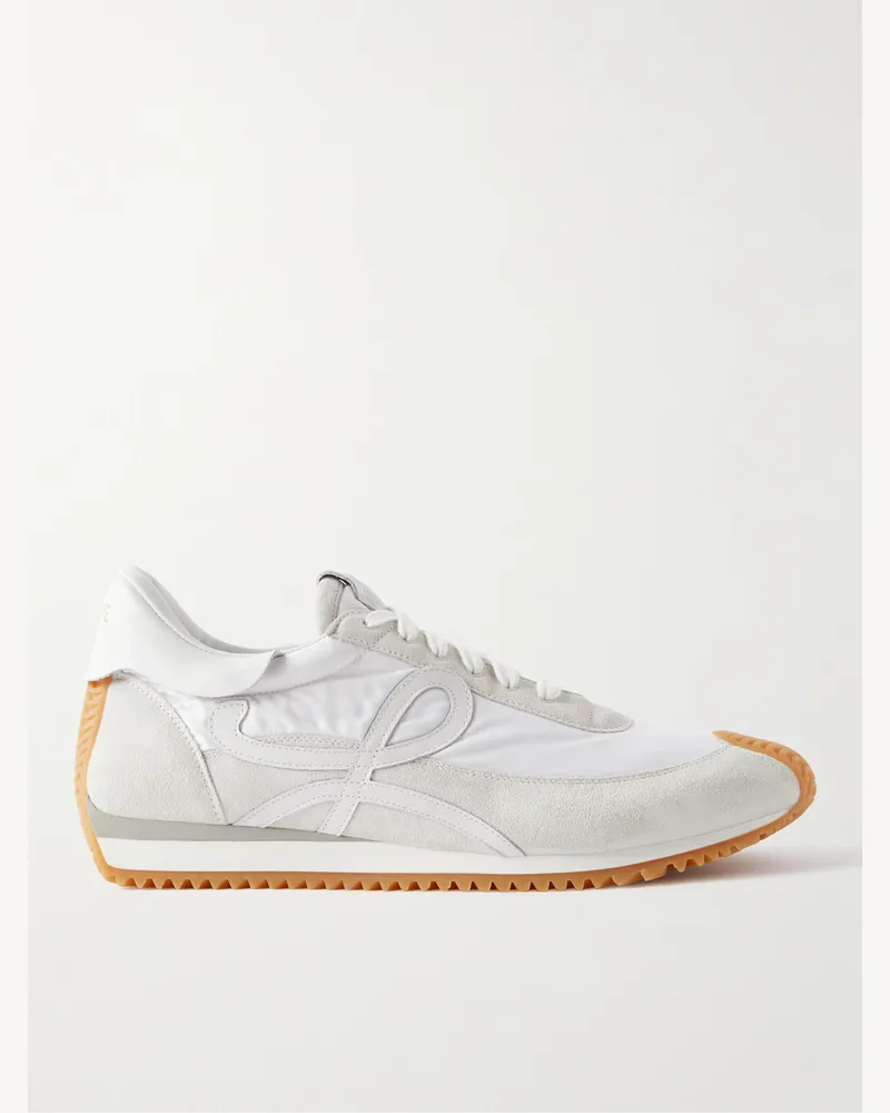 Loewe Flow Runner Leather-Trimmed Suede and Nylon Sneakers White
