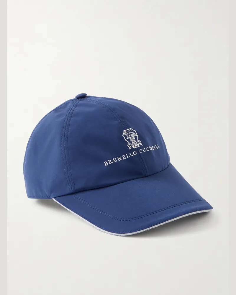 Brunello Cucinelli Logo-Embroidered Shell Cap Blue