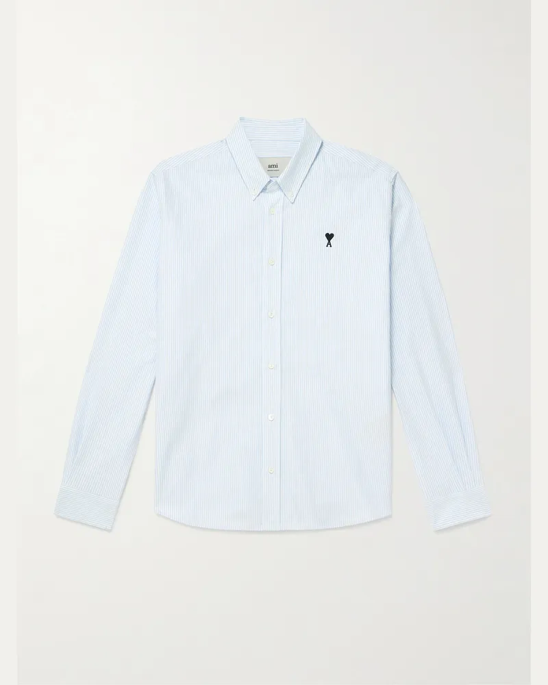 AMI Paris Hemd aus Baumwoll-Oxford mit Button-Down-Kragen und Logostickerei Blau