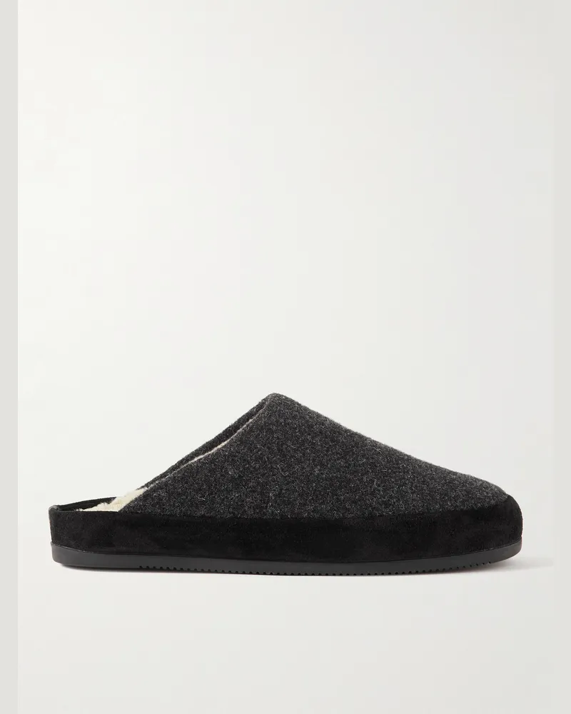 MULO Suede-Trimmed Shearling-Lined Recycled-Wool Slippers Gray