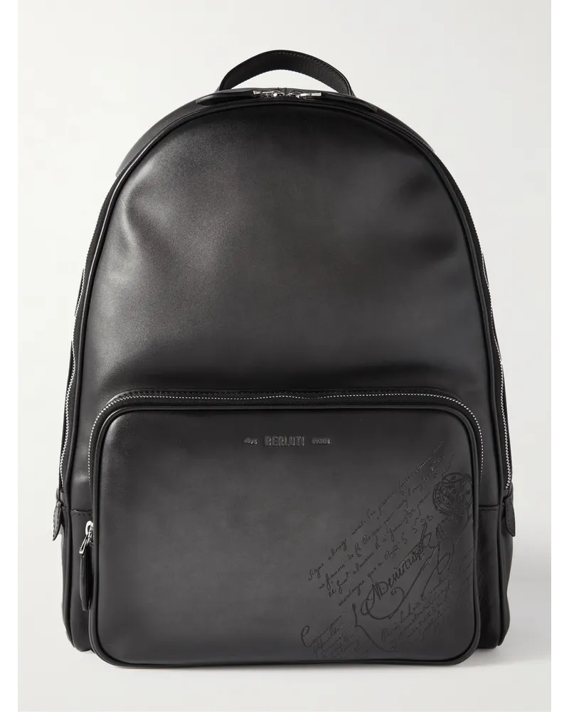 Berluti Scritto Logo-Debossed Leather Backpack Schwarz