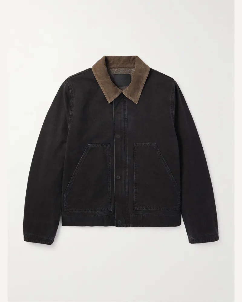 Saint Laurent Jacke aus Baumwoll-Canvas mit Cordkragen Schwarz