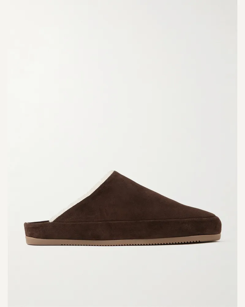 MULO Shearling-Lined Suede Slippers Brown