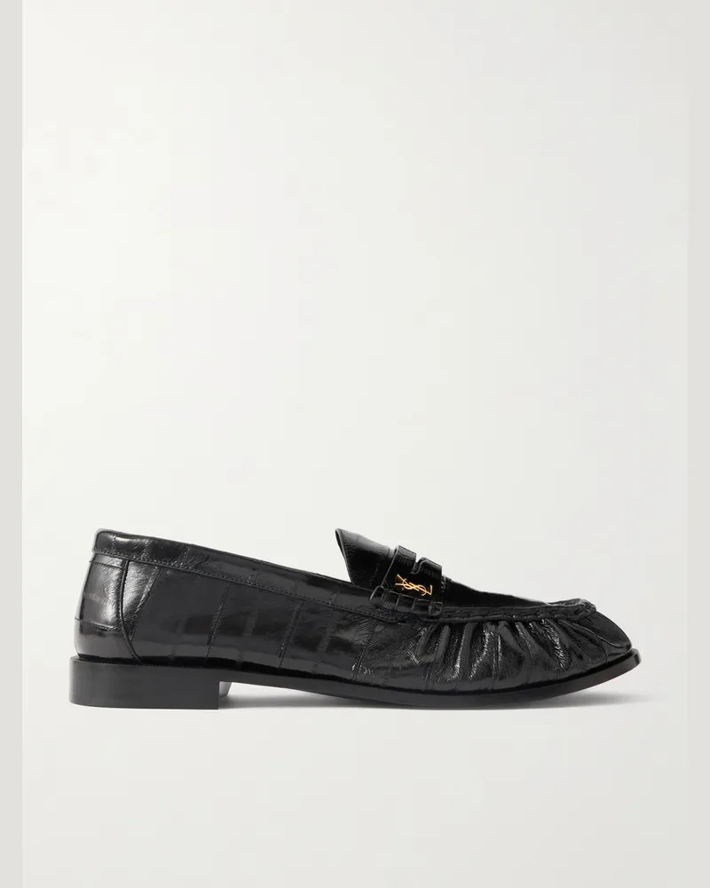 Saint Laurent Le Loafer Monogram Logo-Appliquéd Eel Penny Loafers Black