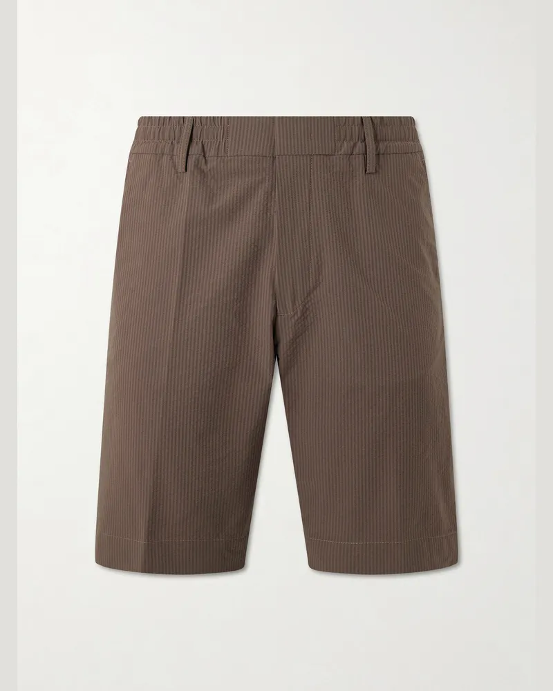 NN 07 Billie Straight-Leg Striped Seersucker Shorts Brown