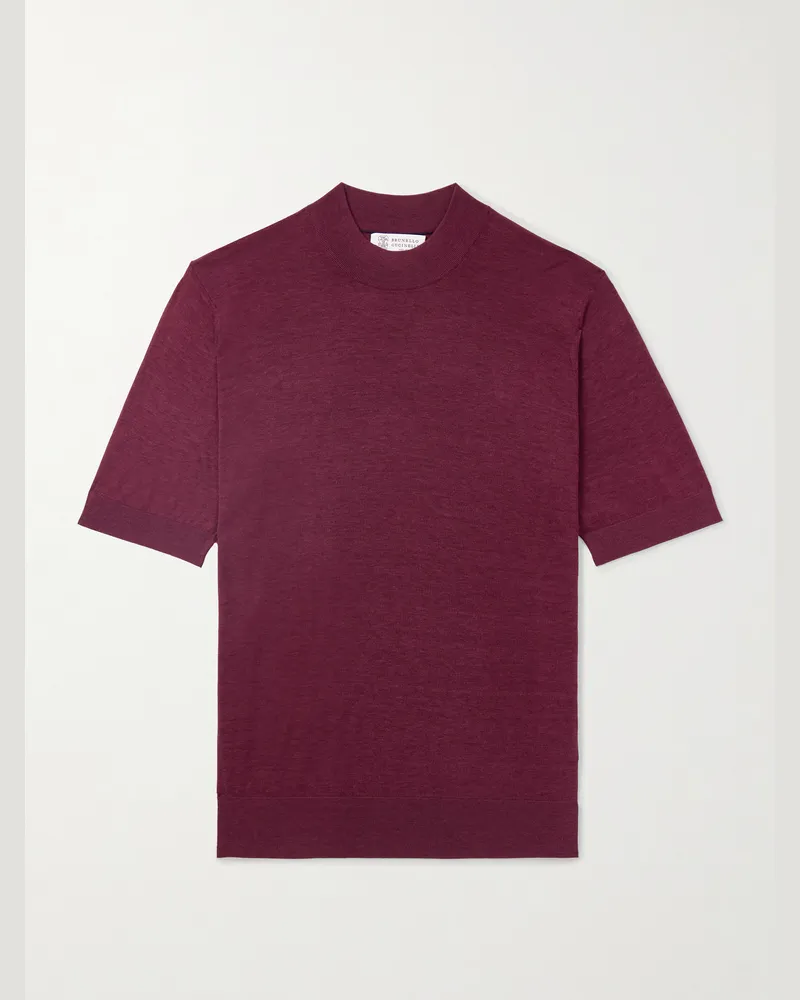 Brunello Cucinelli Silk and Cotton-Blend T-Shirt Burgundy