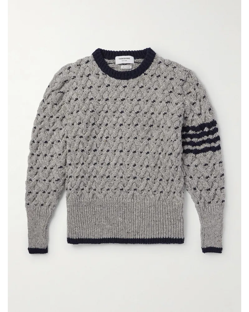 Thom Browne Schmal geschnittener Pullover aus einer Woll-Mohairmischung in Zopfstrick mit Streifen Grau