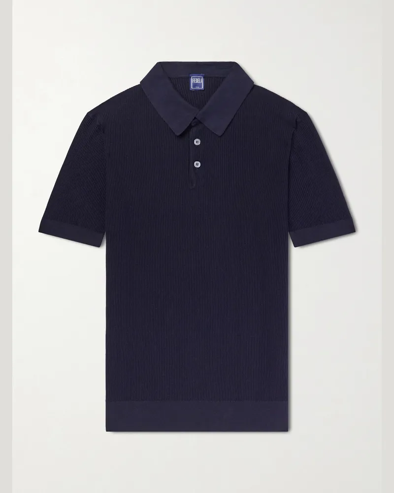 Fedeli Rafael Ribbed Cotton Polo Shirt Blue
