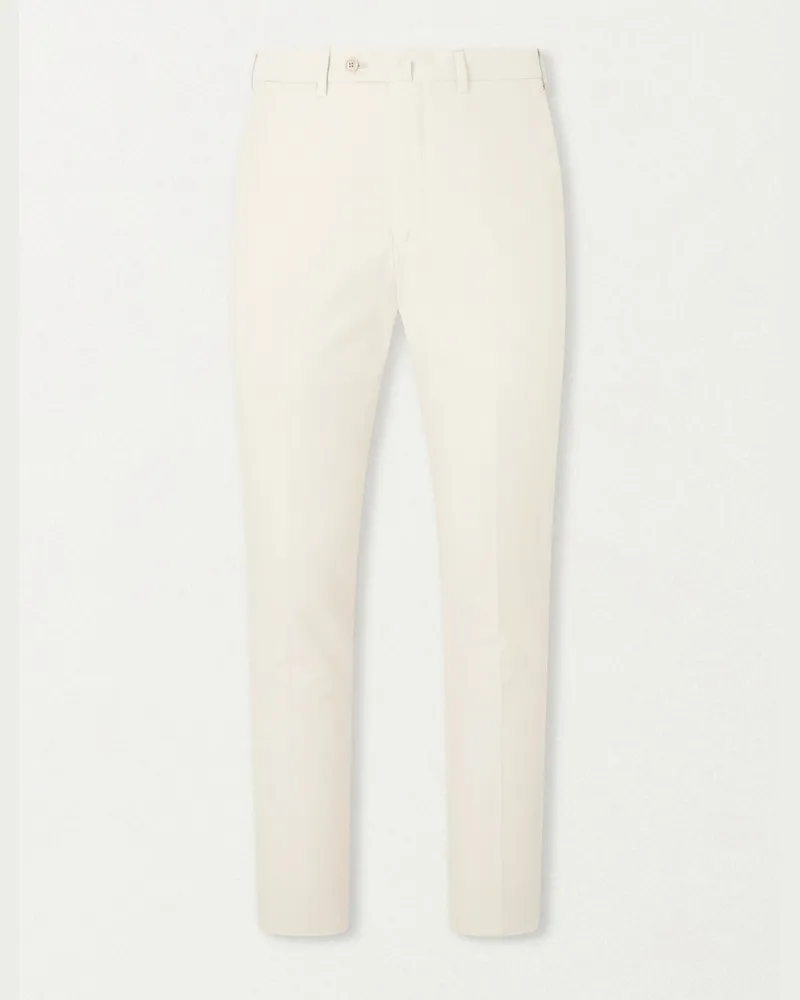 De Petrillo Tapered Cotton and Silk-Blend Twill Trousers Neutrals